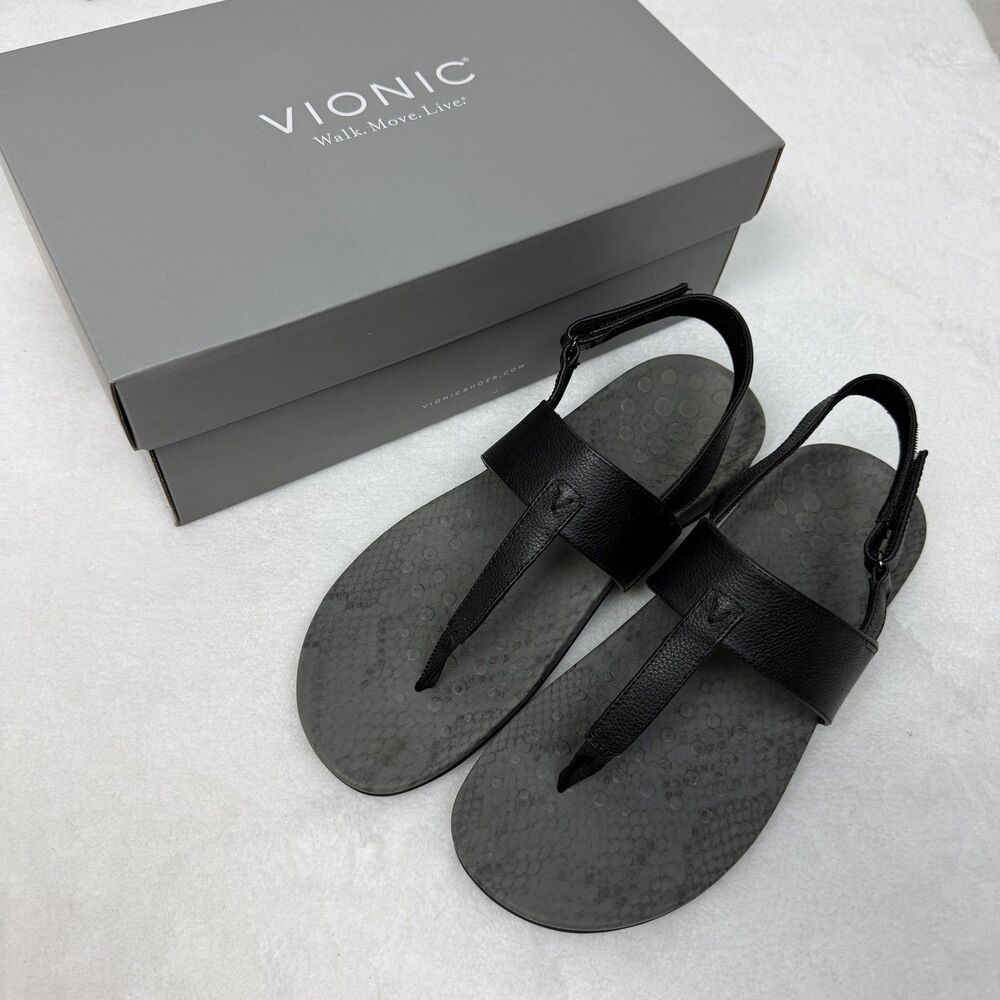 Vionic Shoes Womens Size 9.5 Black Rest Tala Thong Sandals Adjustable Comfort